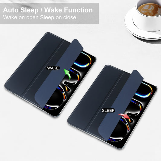 For iPad Pro 13 2025 / 2024 3-fold Semi-transparent Frosted Smart Leather Tablet Case(Dark Blue) by buy2fix