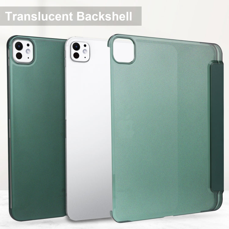 For iPad Pro 13 2025 / 2024 3-fold Semi-transparent Frosted Smart Leather Tablet Case(Dark Green) by buy2fix