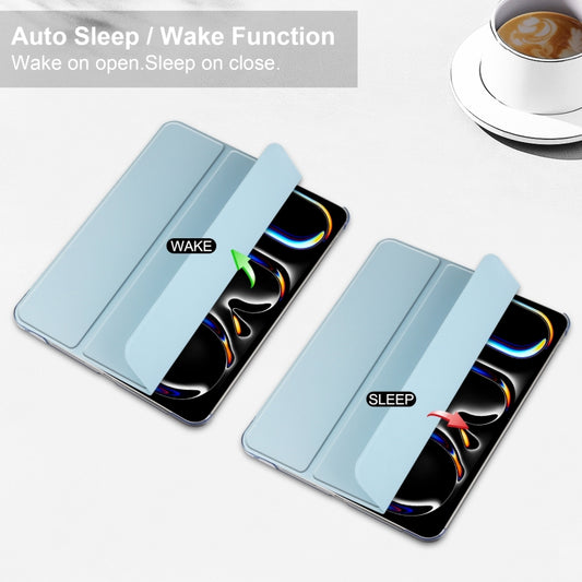 For iPad Pro 13 2025 / 2024 3-fold Semi-transparent Frosted Smart Leather Tablet Case(Sky Blue) by buy2fix