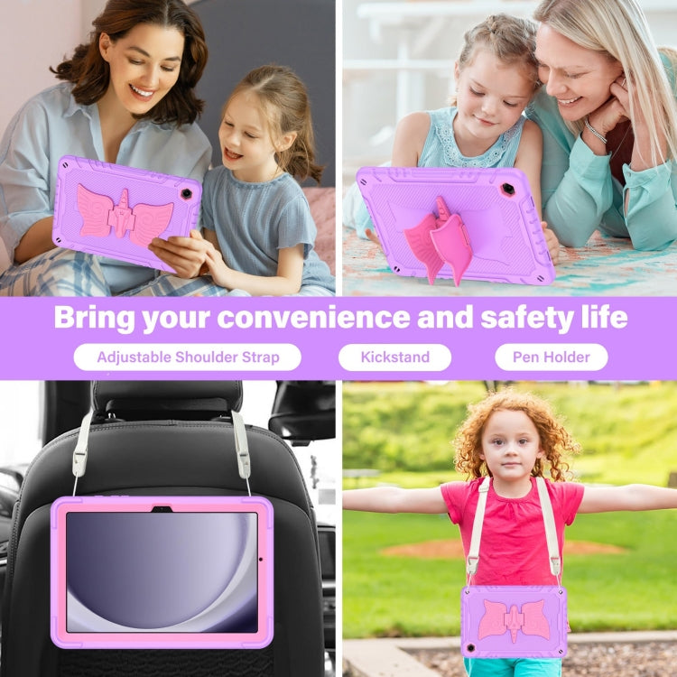 For Samsung Galaxy A9+ Kickstand PC Hybrid Silicone Tablet Case(Purple Rose Red) - Galaxy Tab A9+ by buy2fix | Online Shopping UK | buy2fix