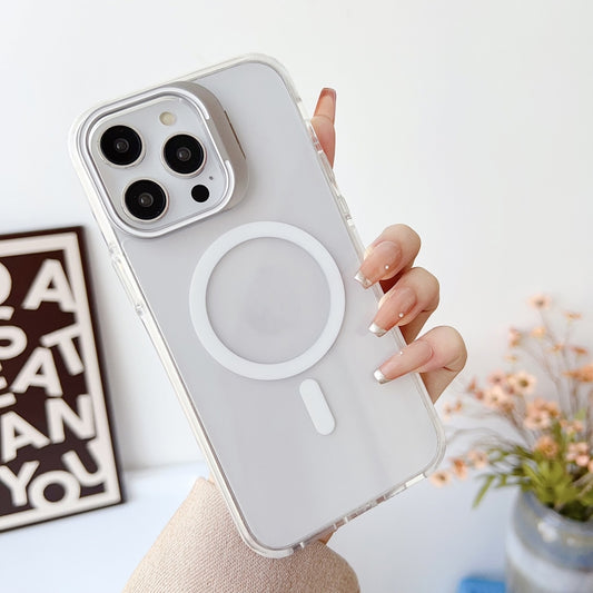 For iPhone 15 Plus J2 High Transparent MagSafe Magnetic Frame Holder Phone Case(White) by buy2fix