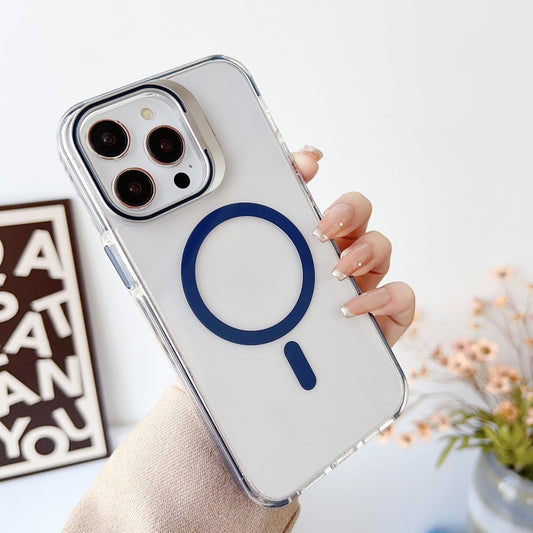For iPhone 15 J2 High Transparent MagSafe Magnetic Frame Holder Phone Case(Royal Blue) by buy2fix