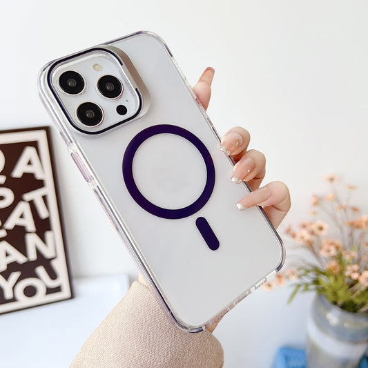 For iPhone 14 Pro J2 High Transparent MagSafe Magnetic Frame Holder Phone Case(Dark Purple) by buy2fix