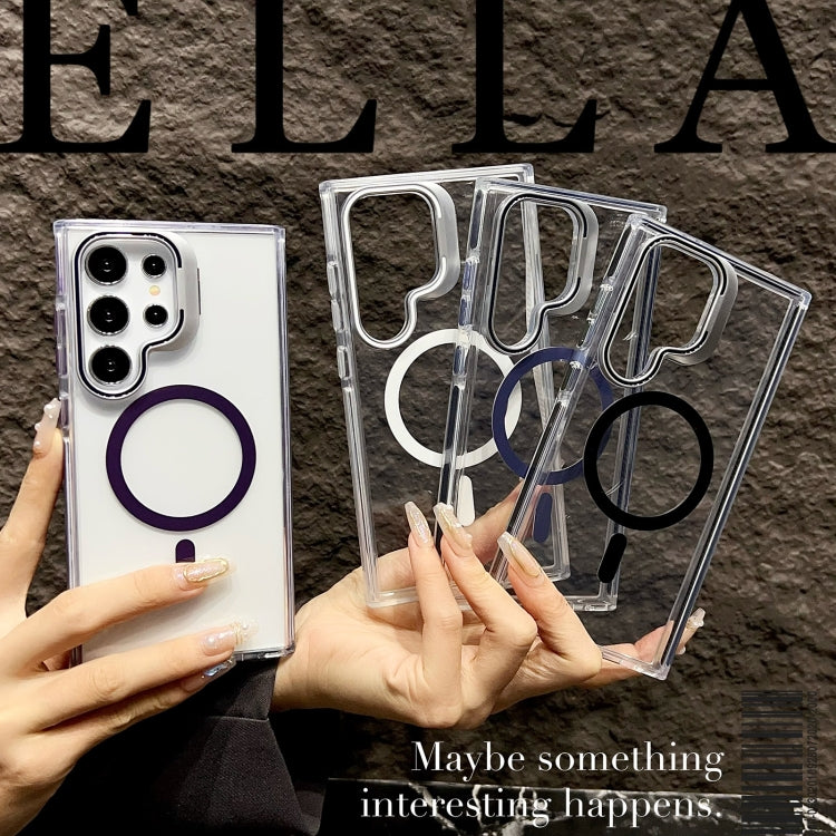 For Samsung Galaxy S24 J2 High Transparent MagSafe Magnetic Frame Holder Phone Case(Dark Purple) by buy2fix