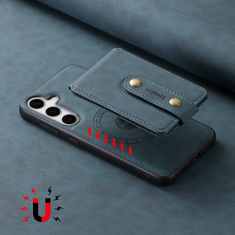 For Samsung Galaxy S24 5G Denior D14 NK Retro Pattern MagSafe Magnetic Card Holder Leather Phone Case(Blue) by Denior