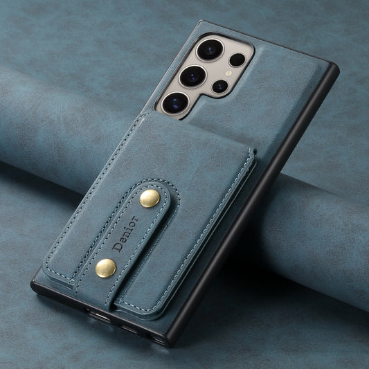 For Samsung Galaxy S23 Ultra 5G Denior D14 NK Retro Pattern MagSafe Magnetic Card Holder Leather Phone Case(Blue) by Denior