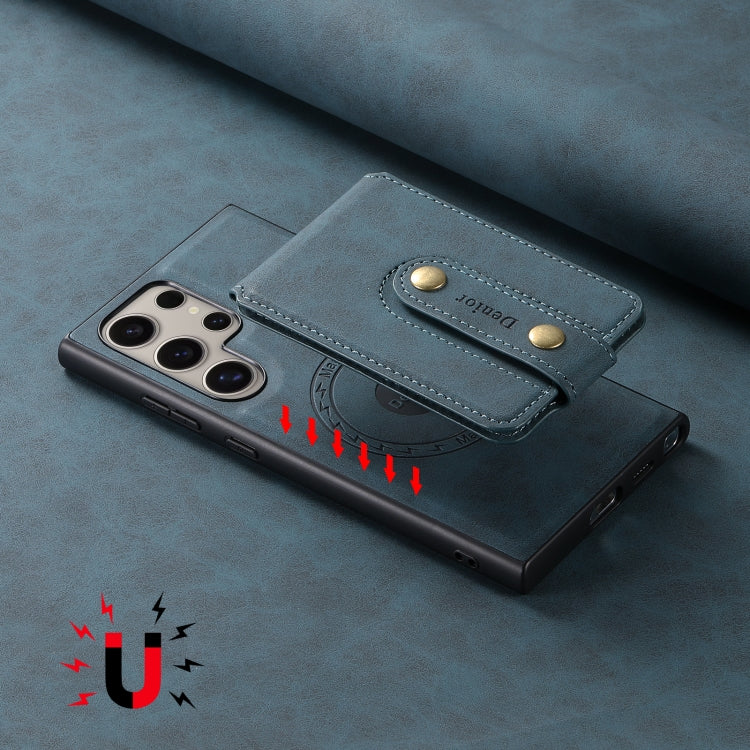 For Samsung Galaxy S23 Ultra 5G Denior D14 NK Retro Pattern MagSafe Magnetic Card Holder Leather Phone Case(Blue) by Denior