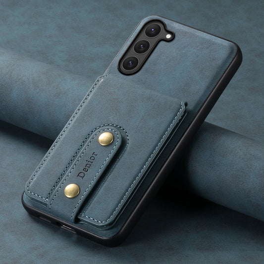 For Samsung Galaxy S23 5G Denior D14 NK Retro Pattern MagSafe Magnetic Card Holder Leather Phone Case(Blue) by Denior