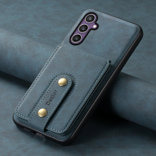 For Samsung Galaxy S23 FE 5G Denior D14 NK Retro Pattern MagSafe Magnetic Card Holder Leather Phone Case(Blue) by Denior