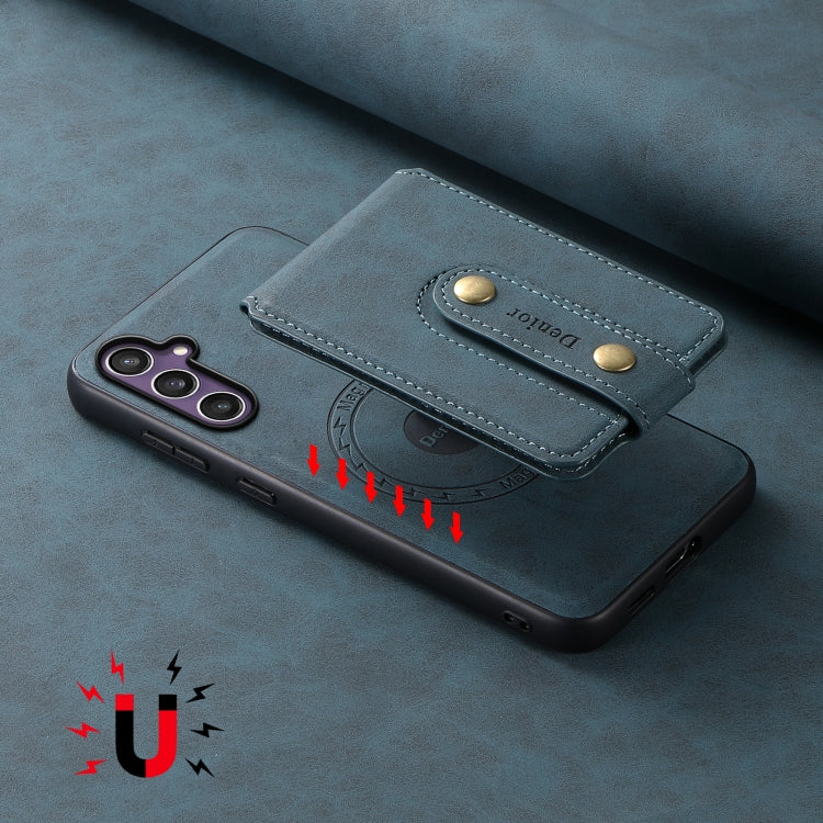 For Samsung Galaxy S23 FE 5G Denior D14 NK Retro Pattern MagSafe Magnetic Card Holder Leather Phone Case(Blue) by Denior