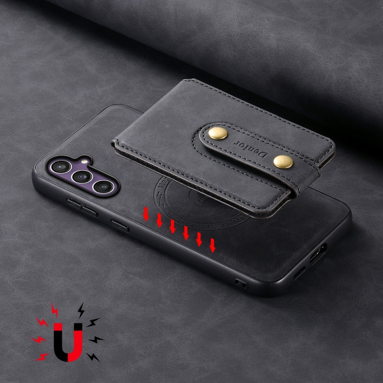 For Samsung Galaxy S23 FE 5G Denior D14 NK Retro Pattern MagSafe Magnetic Card Holder Leather Phone Case(Black) by Denior