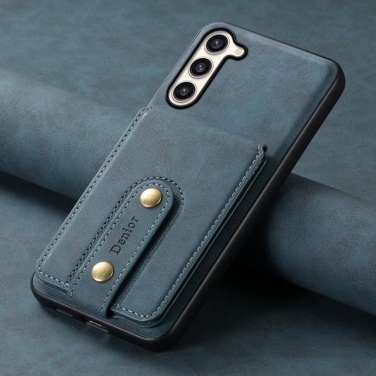 For Samsung Galaxy S23+ 5G Denior D14 NK Retro Pattern MagSafe Magnetic Card Holder Leather Phone Case(Blue) by Denior