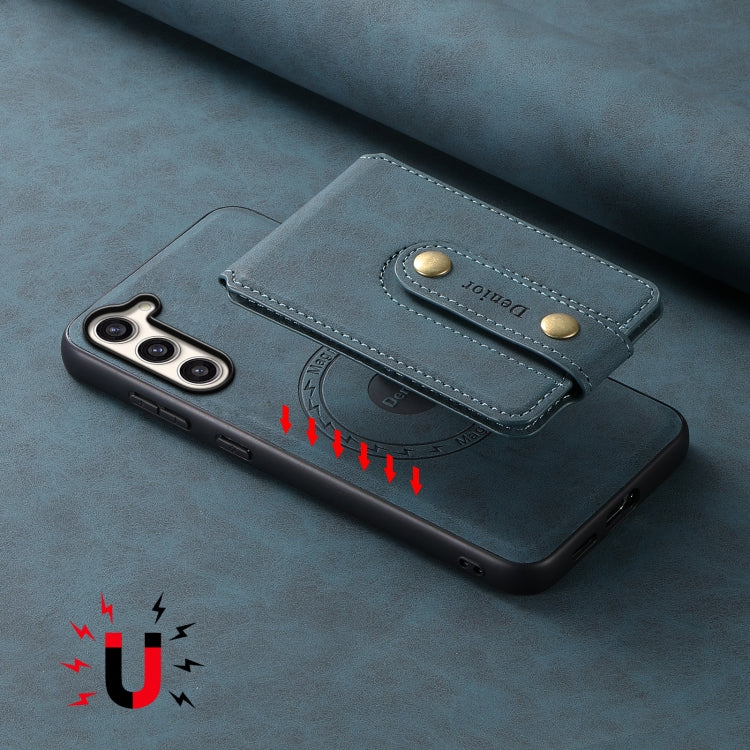 For Samsung Galaxy S23+ 5G Denior D14 NK Retro Pattern MagSafe Magnetic Card Holder Leather Phone Case(Blue) by Denior