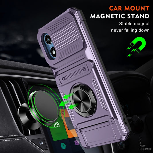 For Motorola Moto G Play 4G 2024 TPU+PC Shockproof Card Slot Phone Case with Metal Ring Holder(Purple) by buy2fix