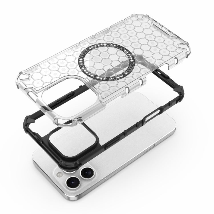 For iPhone 16 Pro Max Honeycomb Magnetic Ring Shockproof Phone Case(White) by buy2fix