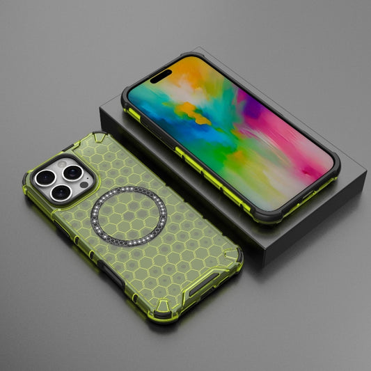 For iPhone 16 Pro Max Honeycomb Magnetic Ring Shockproof Phone Case(Green) by buy2fix