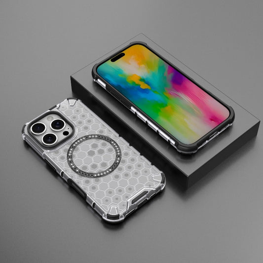 For iPhone 16 Pro Honeycomb Magnetic Ring Shockproof Phone Case(White) by buy2fix