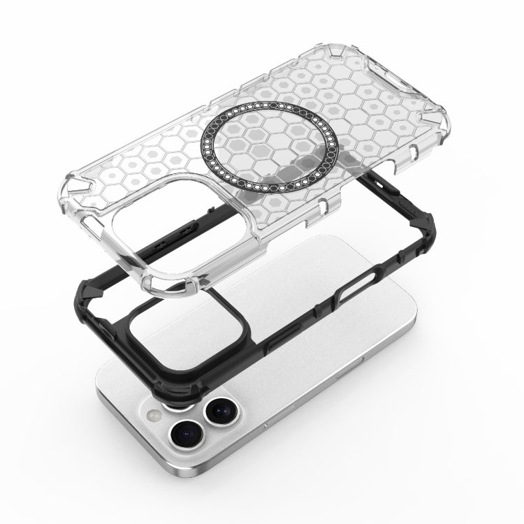 For iPhone 16 Pro Honeycomb Magnetic Ring Shockproof Phone Case(White) by buy2fix