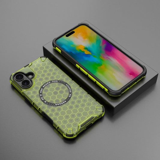 For iPhone 16 Plus Honeycomb Magnetic Ring Shockproof Phone Case(Green) by buy2fix