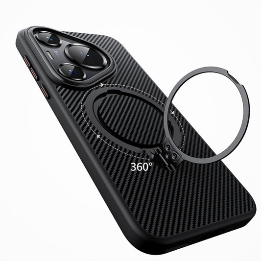 For Huawei Pura 70 Pro Double Ring MagSafe Holder Carbon Fibre Phone Case(Silver) by buy2fix