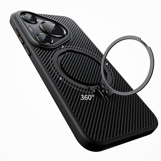 For Huawei Pura 70 Ultra Double Ring MagSafe Holder Carbon Fibre Phone Case(Silver) by buy2fix