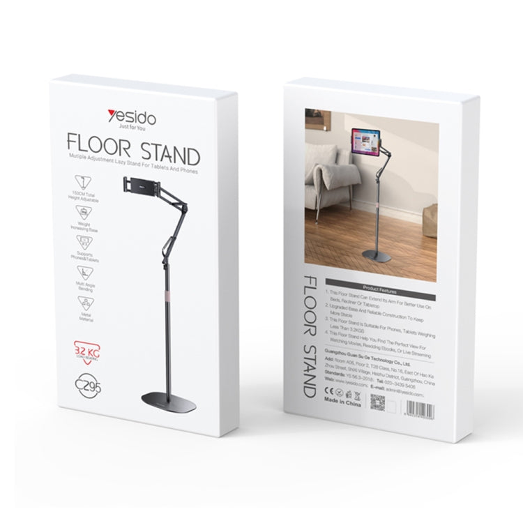 Yesido C295 Aluminum Alloy Floor Stand For Tablets/Phones(Black) - Lazy Bracket by Yesido | Online Shopping UK | buy2fix