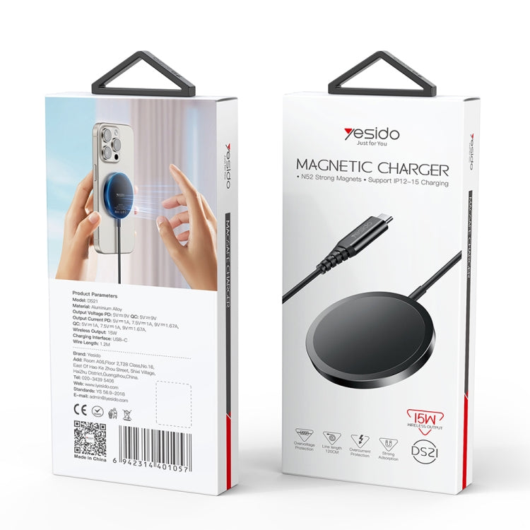 Yesido DS21 15W Detachable Magnetic Wireless Charger(Black) by Yesido