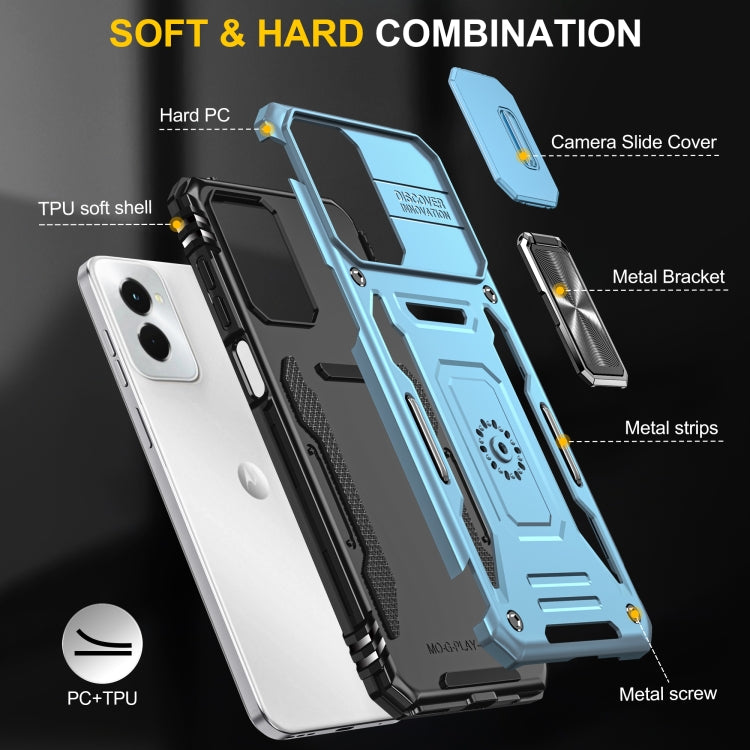 For Motorola Moto G Power 2024 Armor PC + TPU Camera Shield Phone Case(Light Blue) by buy2fix