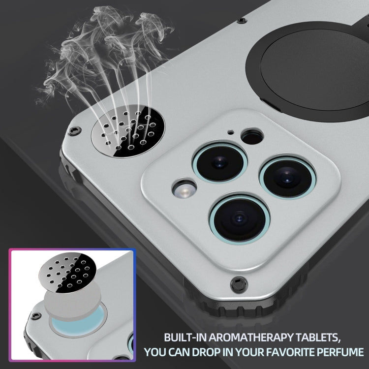 For iPhone 15 Pro Max Aromatherapy MagSafe Holder Life Waterproof Rugged Phone Case(Silver) by buy2fix