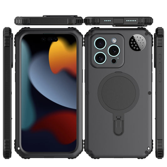 For iPhone 15 Aromatherapy MagSafe Holder Life Waterproof Rugged Phone Case(Black) - iPhone 15 Cases by buy2fix | Online Shopping UK | buy2fix