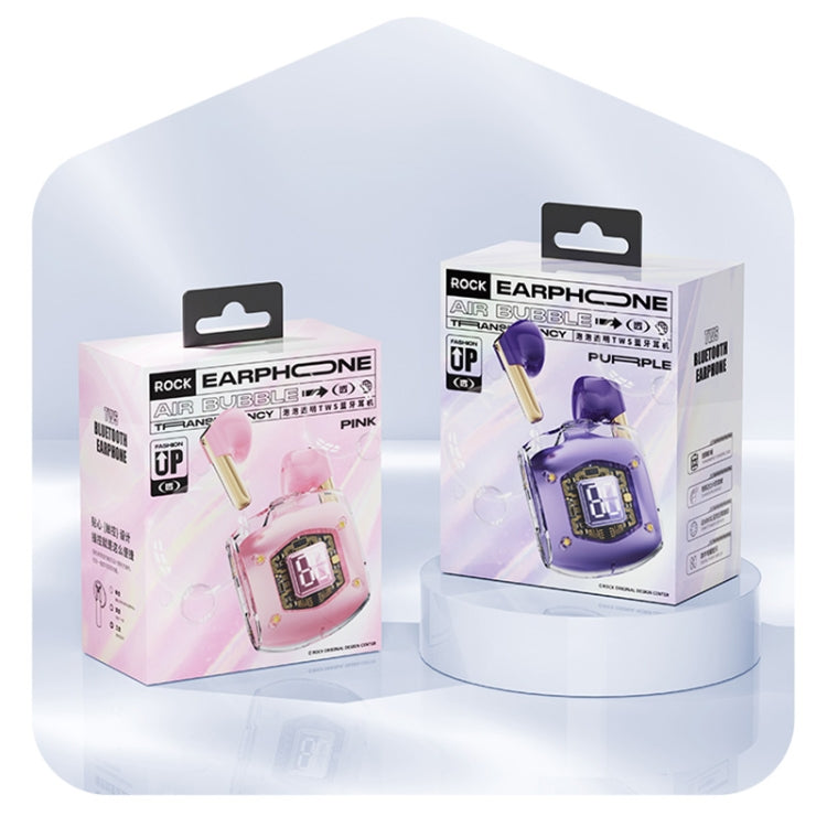 ROCK RAU0766 Bubble Transparent TWS Wireless Bluetooth Earphone with Lanyard(Pink) by ROCK