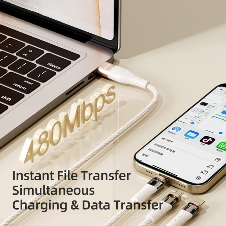 ROCK G20 Two to Three 5A USB+Type-C to 8 Pin+Type-C+Micro USB Fast Charging Data Cable, Length: 1.5m(Beige) by ROCK