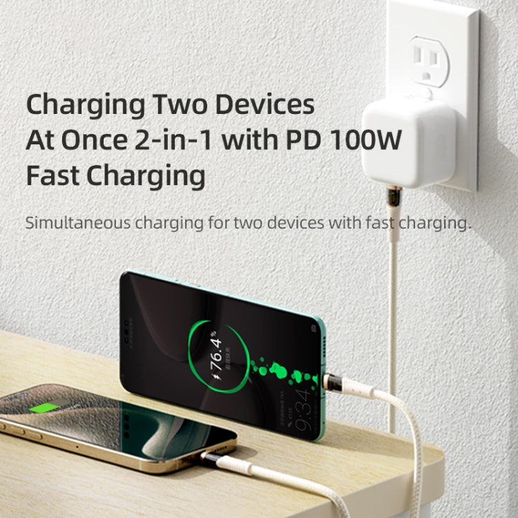 ROCK G20 2 in 1 5A USB-C/Type-C to USB-C/Type-C+8 Pin Transparent Fast Charging Data Cable, Length: 1.5m(Beige) by ROCK