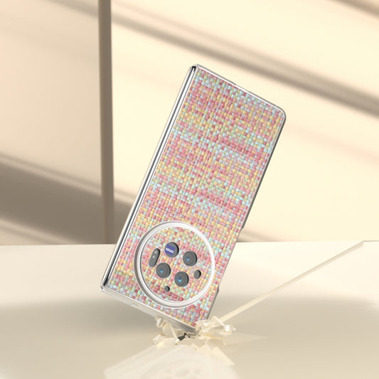 For vivo X Fold3 Colorful Rhombic Texture Frosted Translucent Frame PU Phone Case(Pink) by buy2fix