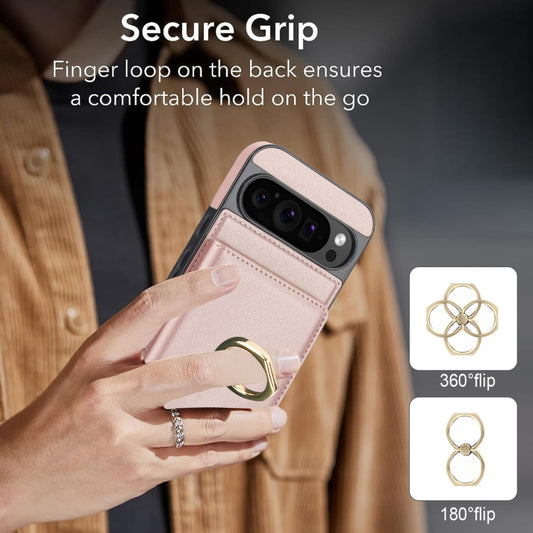 For Google Pixel 9 RFID Anti-theft Card Ring Holder Phone Case(Rose Gold) by buy2fix