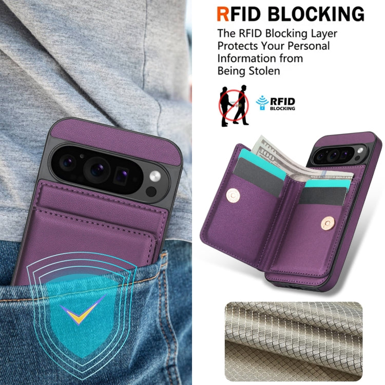 For Google Pixel 9 RFID Anti-theft Card Ring Holder Phone Case(Dark Purple) by buy2fix