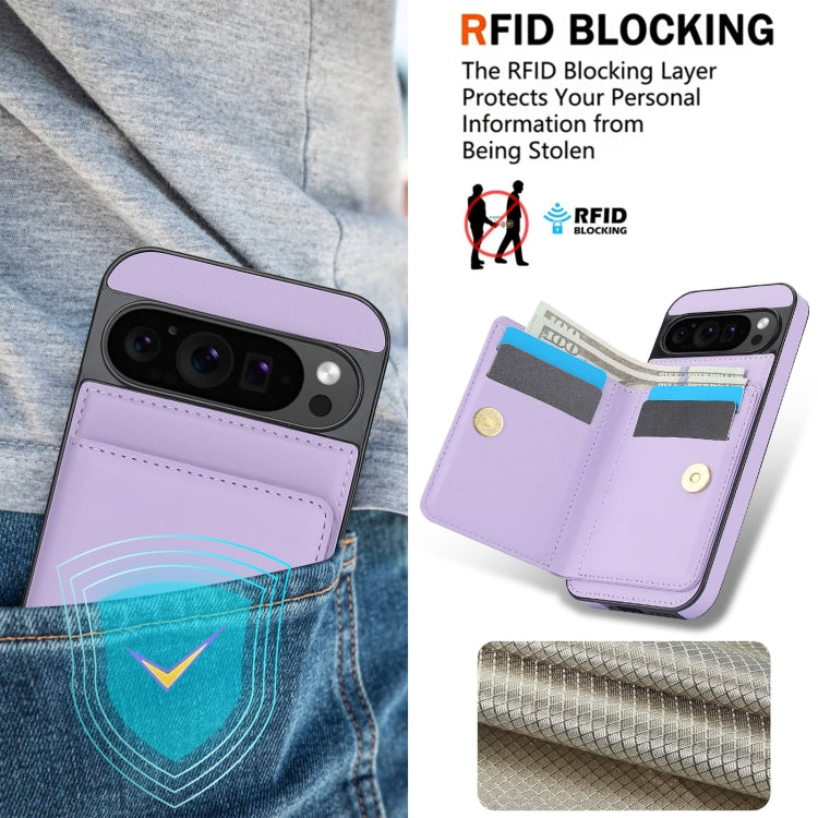 For Google Pixel 9 RFID Anti-theft Card Ring Holder Phone Case(Purple) by buy2fix
