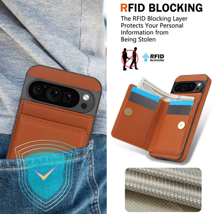 For Google Pixel 9 RFID Anti-theft Card Ring Holder Phone Case(Brown) by buy2fix