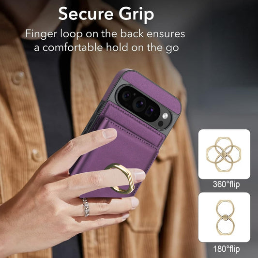 For Google Pixel 9 Pro XL RFID Anti-theft Card Ring Holder Phone Case(Dark Purple) by buy2fix