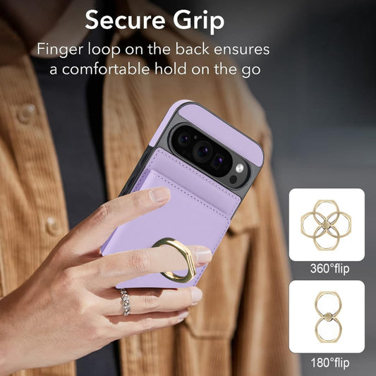 For Google Pixel 9 Pro XL RFID Anti-theft Card Ring Holder Phone Case(Purple) by buy2fix