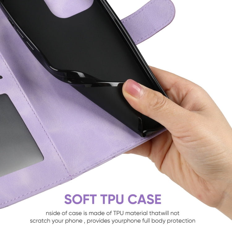 For iPhone 16 Plus Skin Feel Geometric Lines Leather Phone Case(Purple) by buy2fix