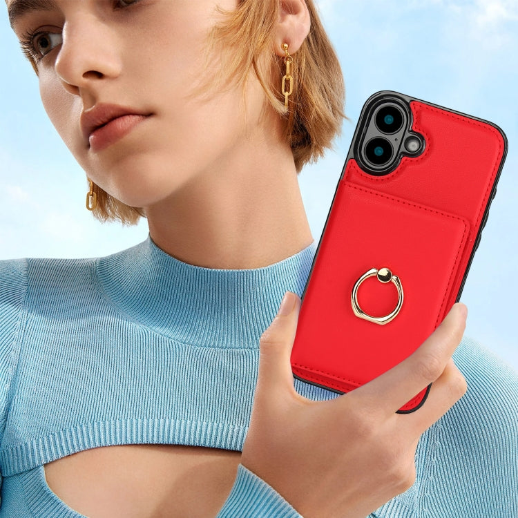 For iPhone 16 Plus RFID Anti-theft Card Ring Holder Phone Case(Red) by buy2fix