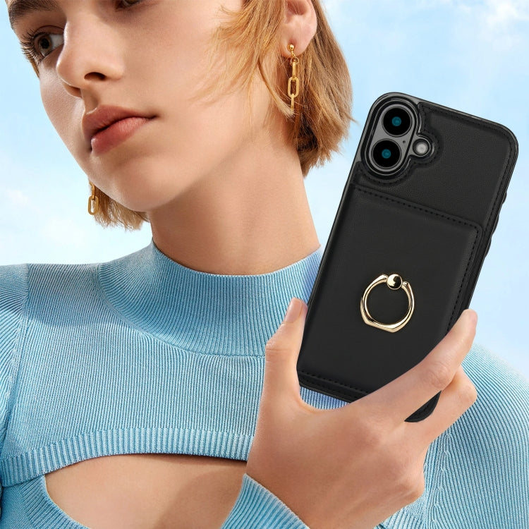 For iPhone 16 RFID Anti-theft Card Ring Holder Phone Case(Black) by buy2fix