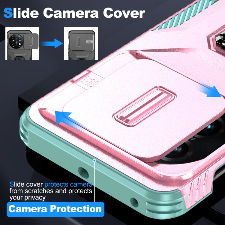 For OnePlus 11 5G Sliding Camshield Holder Phone Case(Pink + Grey Green) by buy2fix