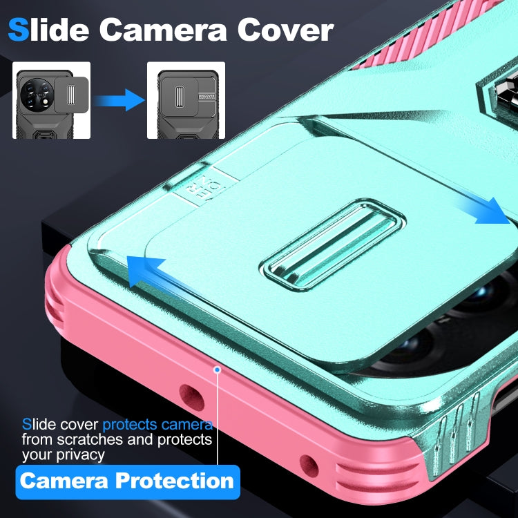For OnePlus 11 5G Sliding Camshield Holder Phone Case(Grey Green + Pink) by buy2fix