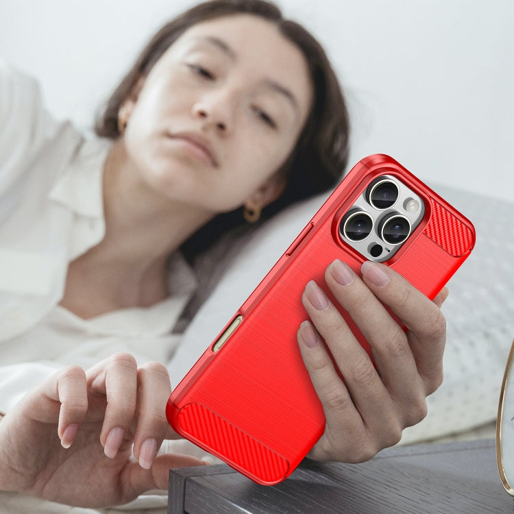 For iPhone 16 Pro Max Brushed Texture Carbon Fiber TPU Phone Case(Red) by buy2fix