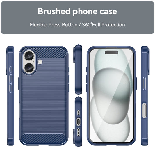 For iPhone 16 Brushed Texture Carbon Fiber TPU Phone Case(Blue) by buy2fix