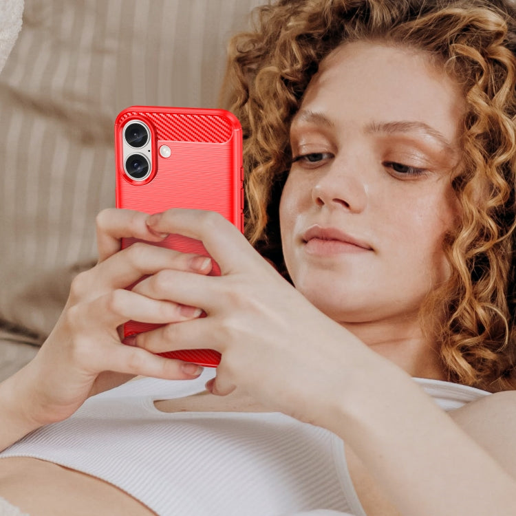 For iPhone 16 Brushed Texture Carbon Fiber TPU Phone Case(Red) by buy2fix