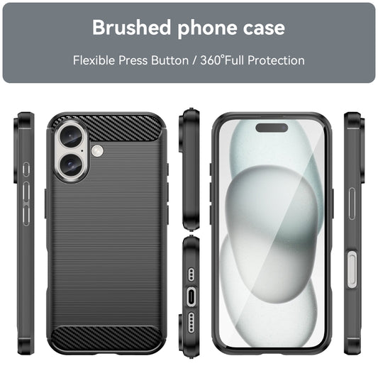 For iPhone 16 Brushed Texture Carbon Fiber TPU Phone Case(Black) by buy2fix