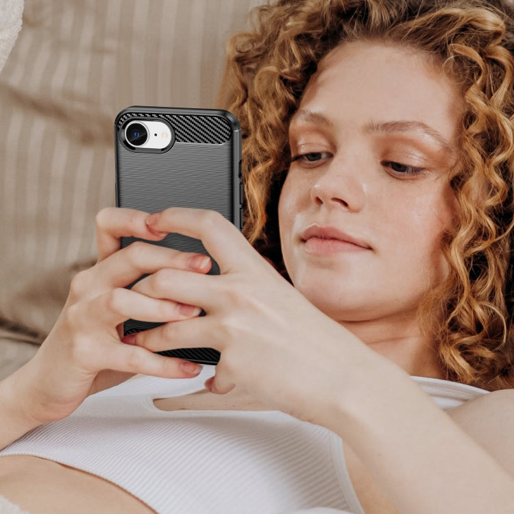 For iPhone 16e Brushed Texture Carbon Fiber TPU Phone Case(Black) by buy2fix